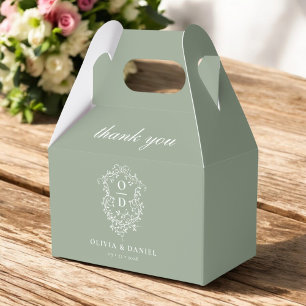 Sage Green Crest Floral Monogram Huwelijk Modern Bedankdoosjes