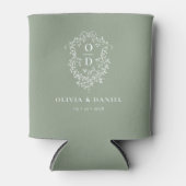 Sage Green Crest Modern Monogram Huwelijk Blikjeskoeler (Voorkant)