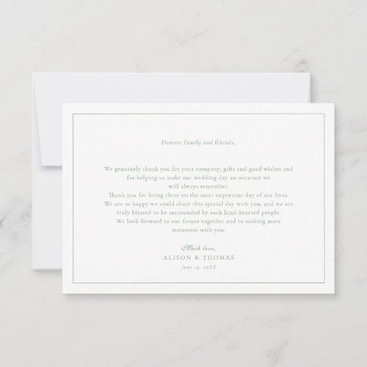 Sage Green Crest Monogram Bruiloft Dank u kaart (Achterkant)