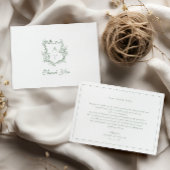 Sage Green Crest Monogram Bruiloft Dank u kaart