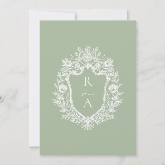 Sage Green Crest Monogram Huwelijk Logo Save The Date (Achterkant)