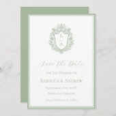 Sage Green Crest Monogram Huwelijk Logo Save The Date (Voorkant / Achterkant)