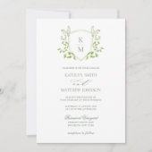 Sage Green Crest Monogram Modern groen Bruiloft Kaart (Voorkant)