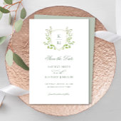Sage Green Crest Monogram Modern groen Bruiloft Save The Date