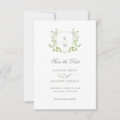 Sage Green Crest Monogram Modern groen Bruiloft Save The Date (Voorkant)