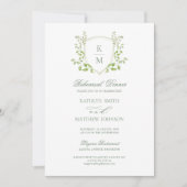 Sage Green Crest Monogram Modern Repetitie Diner Kaart (Voorkant)