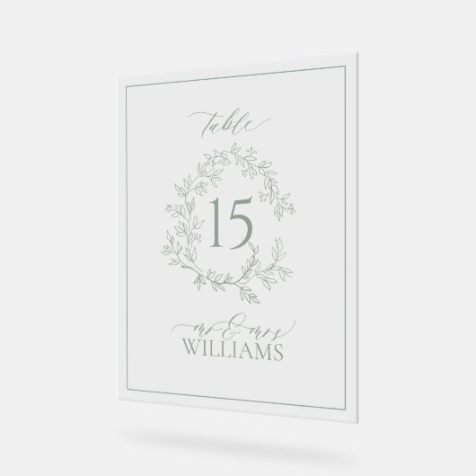 Sage Green Crest Monogram Trouwtafel Nummer Acryl Bord (Hoek)