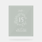 Sage Green Crest Monogram Trouwtafel Nummer Acryl Bord (Voorkant)