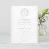 Sage Green Crest Monogram Weddenschap Kaart (Staand voorkant)