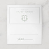 Sage Green Crest Monogram Wedding Place Card Plaatskaartje (Buitenkant ongevouwen)
