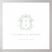 Sage Green Crest Monogram Wedding Poster (Voorkant)