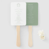 Sage Green Crest Monogram Wedding Programme Handwaaier (Voorkant en achterkant)