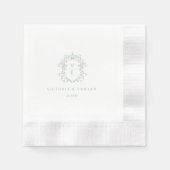 Sage Green Crest Monogram Wedding Servet (Voorkant)