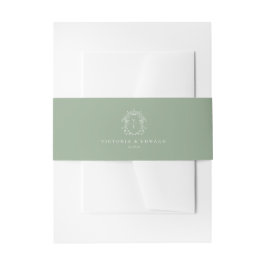 Sage Green Crest Monogram Wedding Uitnodigingen Wikkel