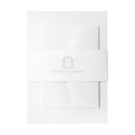 Sage Green Crest Monogram Wedding Uitnodigingen Wikkel