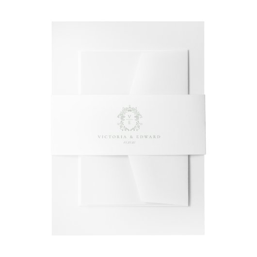 Sage Green Crest Monogram Wedding Uitnodigingen Wikkel (Voorkant Voorbeeld)