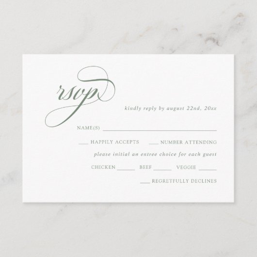 Sage Green  Crest RSVP Informatiekaartje (Voorkant)