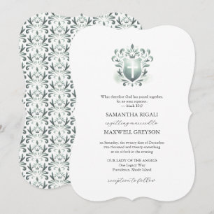 Sage Green Crest Trouwuitnodigingen Christelijk Kaart