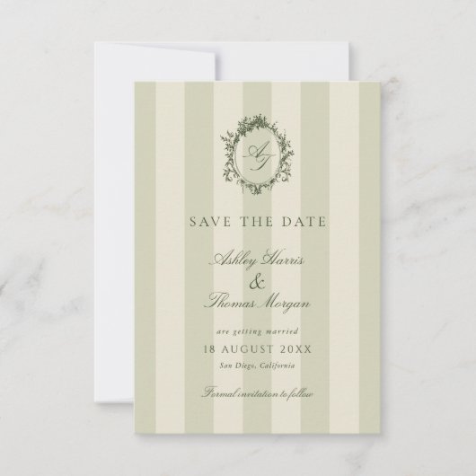 Sage Green Crest Wedding Save The Date (Voorkant)