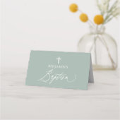 Sage Green Cross Boy Baptism Folded Place Card Plaatskaartje (Achterkant)