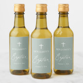 Sage Green Cross Boy Baptism Mini Wine Label Wijn Etiket (Flessen)