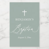 Sage Green Cross Boy Baptism Mini Wine Label Wijn Etiket (Enkel label)