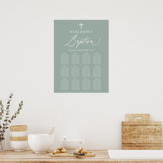Sage Green Cross Boy Baptism Separation Chart Sign Poster (Keuken)