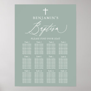 Sage Green Cross Boy Baptism Separation Chart Sign Poster