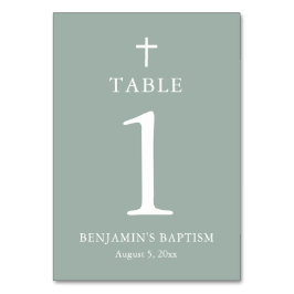 Sage Green Cross Boy Baptism Table Number Kaart
