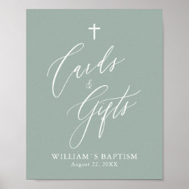 Sage Green Cross Boy Baptisme Kaarten & Gifts Post Poster