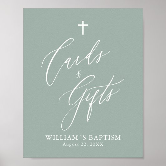 Sage Green Cross Boy Baptisme Kaarten & Gifts Post Poster (Voorkant)