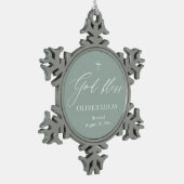Sage Green Cross Boy Baptisme Snowflake Ornament (Links)
