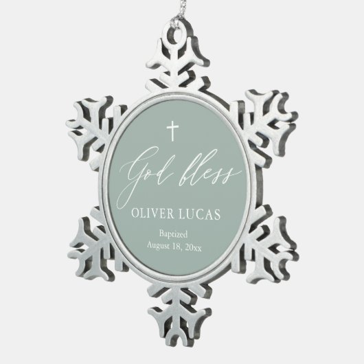 Sage Green Cross Boy Baptisme Snowflake Ornament (Rechts)