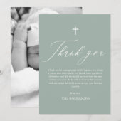 Sage Green Cross Boy Foto Baptisme Hartelijk dank Kaart (Voorkant / Achterkant)