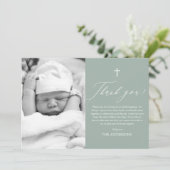 Sage Green Cross Boy Foto Baptisme Hartelijk dank Kaart (Staand voorkant)