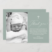 Sage Green Cross Boy Foto Baptisme Hartelijk dank Kaart (Voorkant / Achterkant)