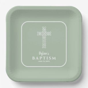 Sage Green Cross Communie doopsel doop Papieren Bordje