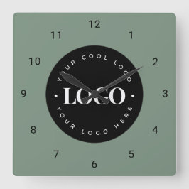 Sage Green Custom Logo Business Company Office Vierkante Klok