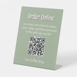 Sage Green Custom Modern Text Order QR Code Sign Reclamebord Met Voetstuk