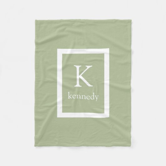 Sage Green Custom Monogram Name Fleece Deken (Voorkant)