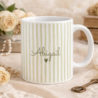 Sage Green Custom Name Striped Cup Gift For Her  Koffiemok