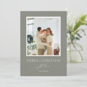 Sage Green Custom Photo Christmas Greeting Card Kaart (Staand voorkant)