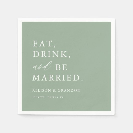 Sage Green Custom Wedding Bar Napkins Servet (Voorkant)