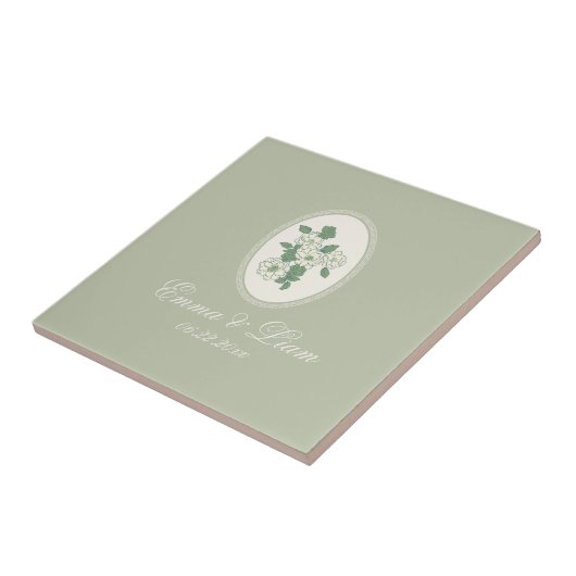 Sage Green Custom Wedding Ceramic Tile Tegeltje (Zijkant)