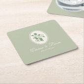 Sage Green Custom Wedding Paper Coasters Kartonnen Onderzetters (Schuin)