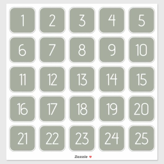 Sage Green Customizable Square Number Stickers (Vel)