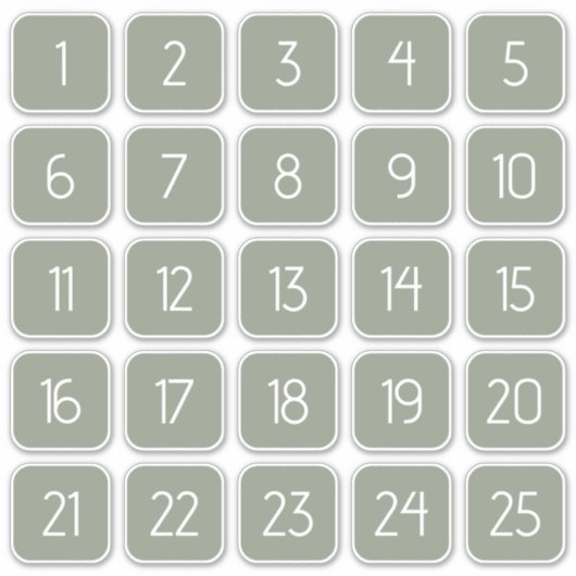 Sage Green Customizable Square Number Stickers  (Voorkant)