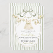Sage Green Daisy Clothesline Baby Shower Invite Kaart (Voorkant / Achterkant)