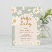 Sage Green Daisy Hallo Baby Retro Baby Douche Kaart (Staand voorkant)