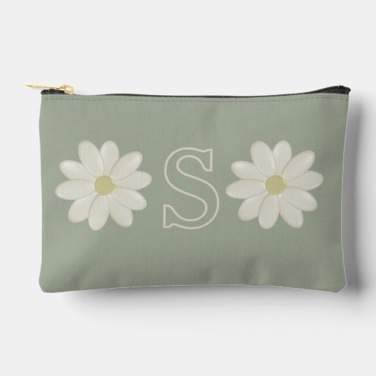 Sage Green Daisy Monogrammed Accessoirezak Etui (Voorkant)